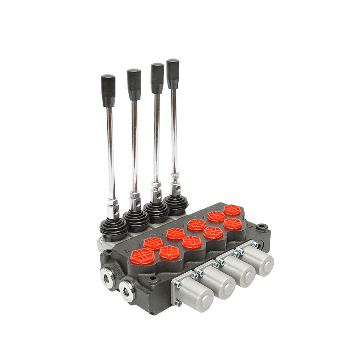 Distribuitor hidraulic cu 4 manete supapa de siguranta SD11 debit 80L/min levier si reductie -15 /+80 Breckner Germany